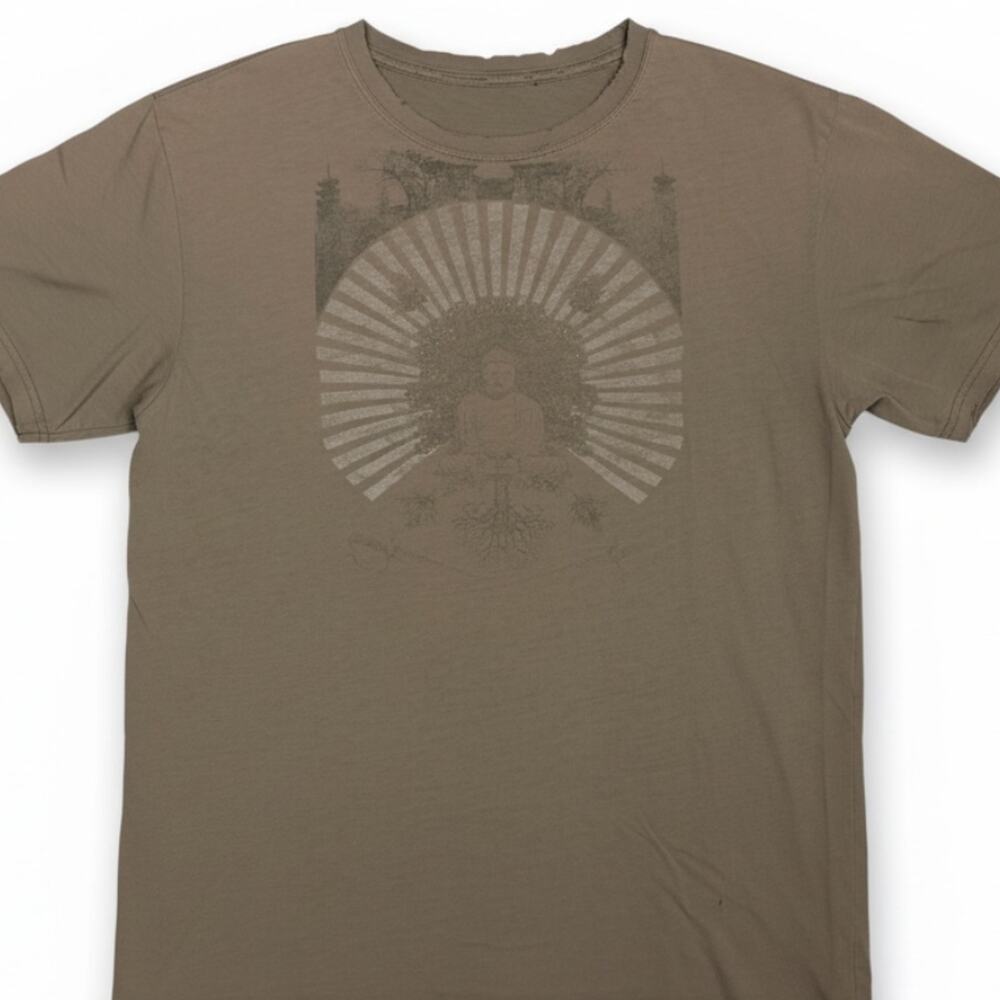 Y2K Stranded Grunge Emo Green Goth Buddha Distressed Skater T-Shirt Mens M